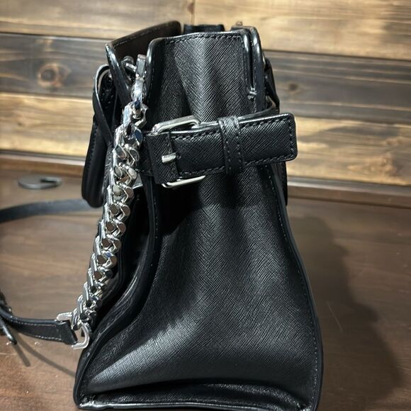 Michael Kors Emma Saffiano Leather Satchel Handbag Purse Black - Picture 12 of 16